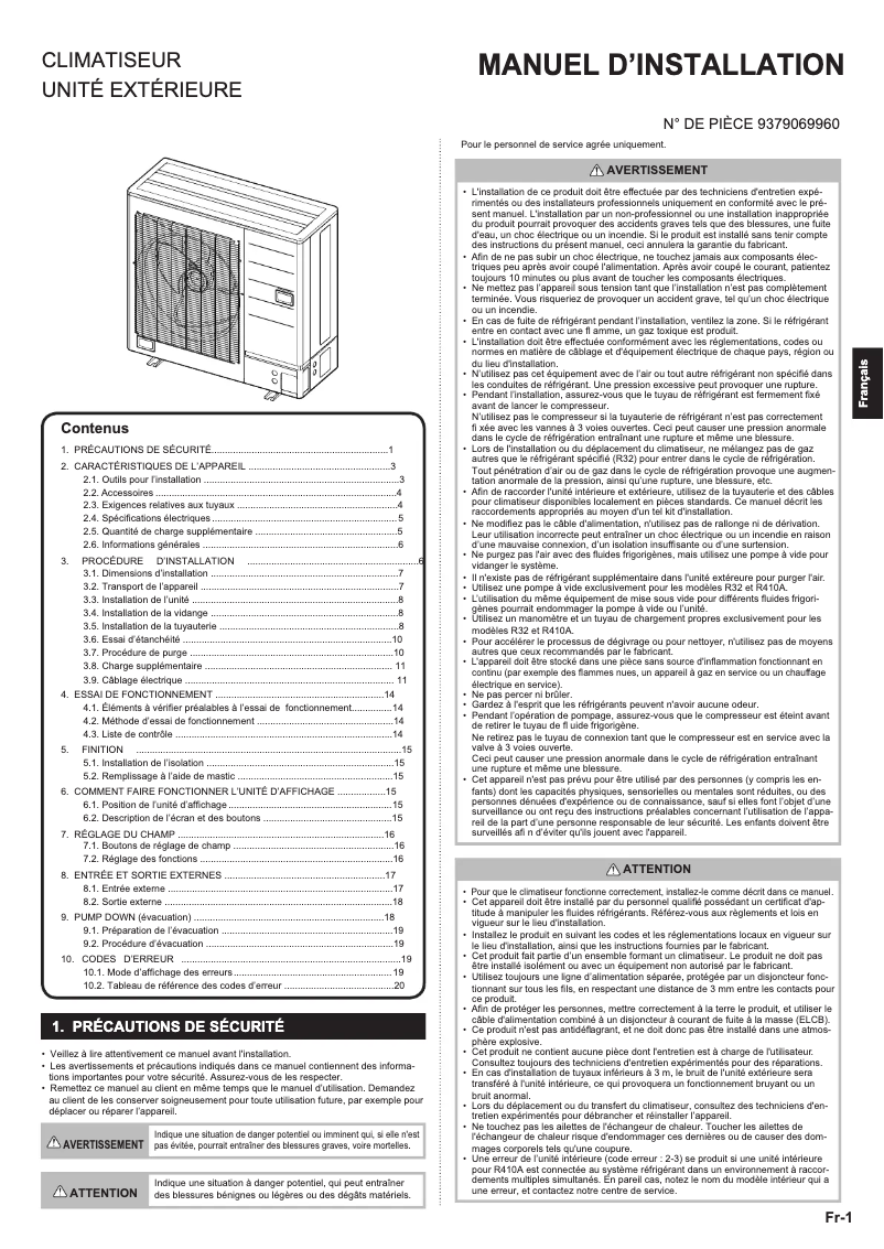 Page 1 de la notice Manuel utilisateur Fujitsu AOYG36KBTB