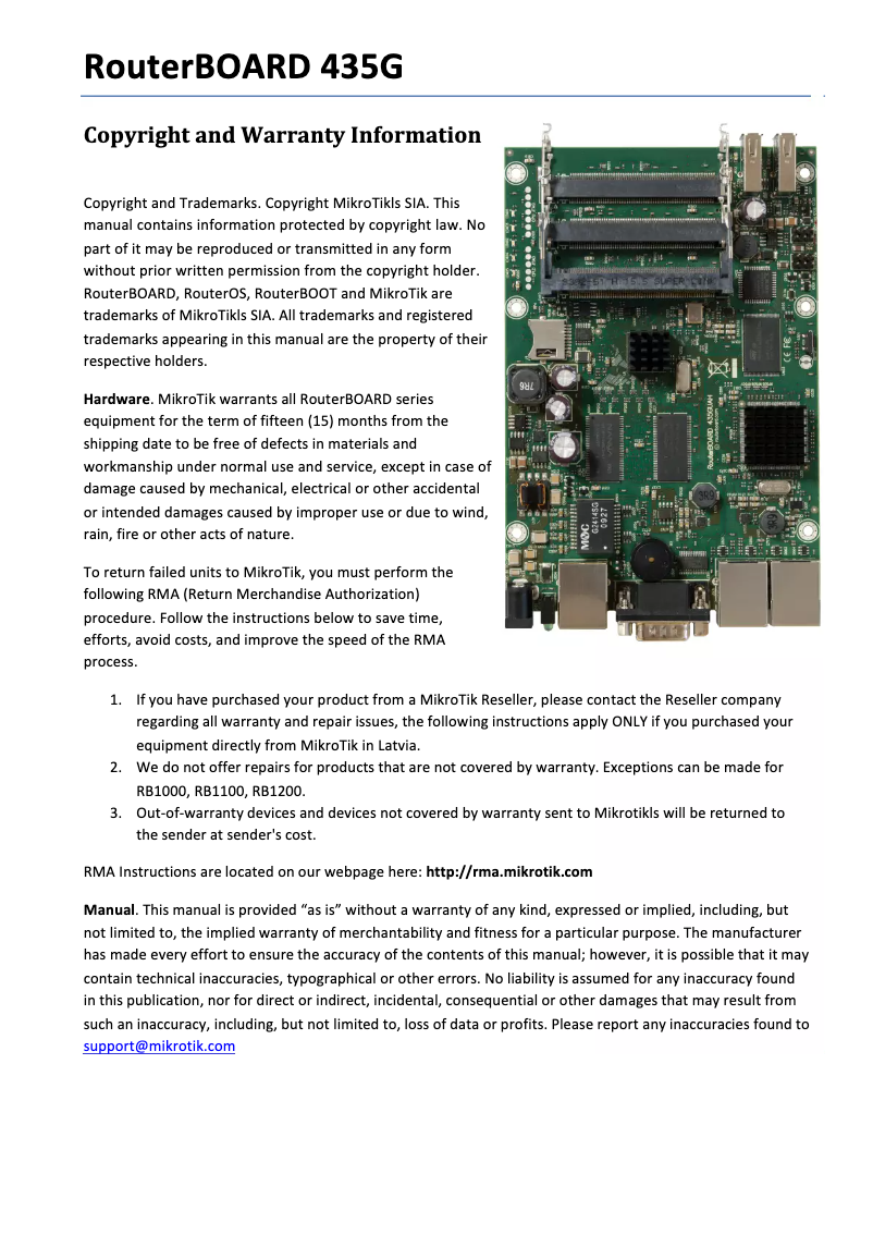 Page n°1 - Manuel utilisateur Mikrotik RB435G