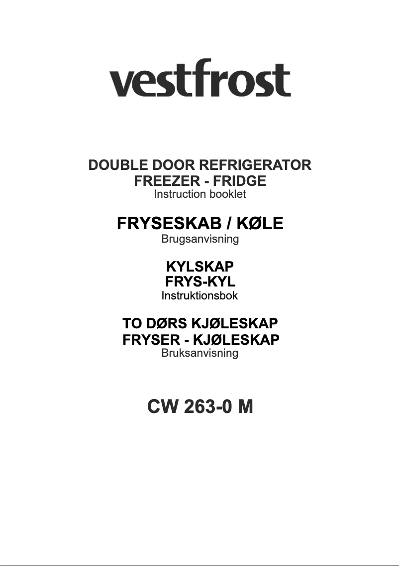 Page 1 de la notice Manuel utilisateur Vestfrost CW 263-0 M