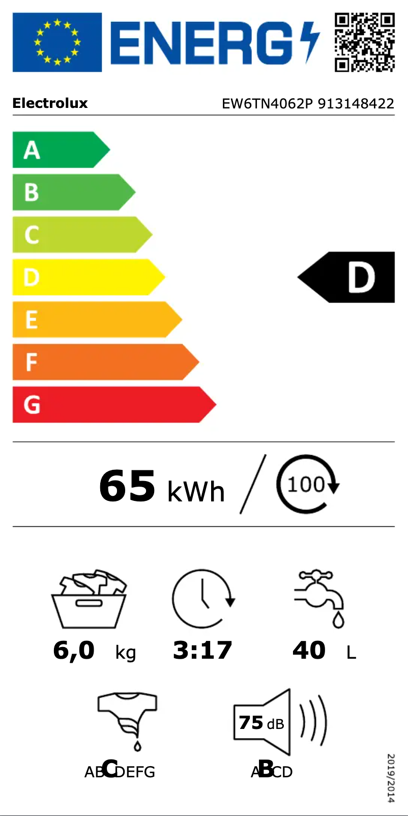 Page n°1 - Label énergétique Electrolux EW6TN4062P