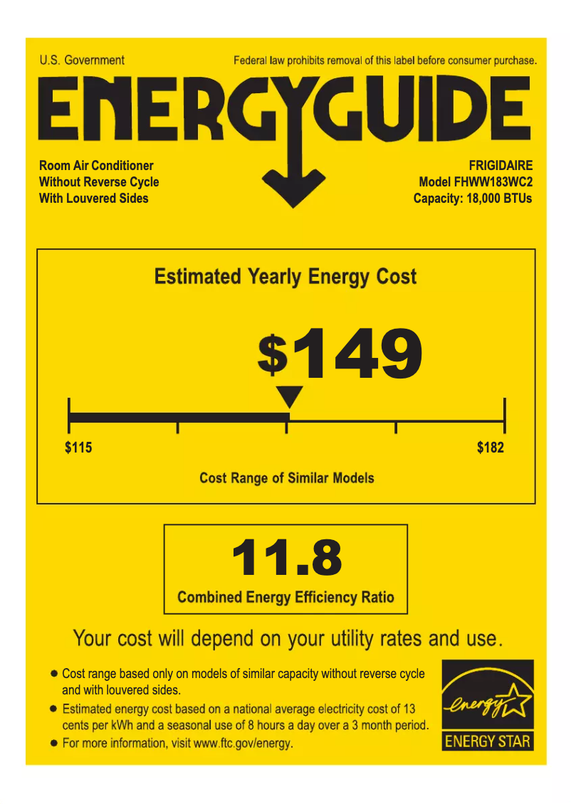 Page n°1 - Label énergétique Frigidaire FHWW183WC2