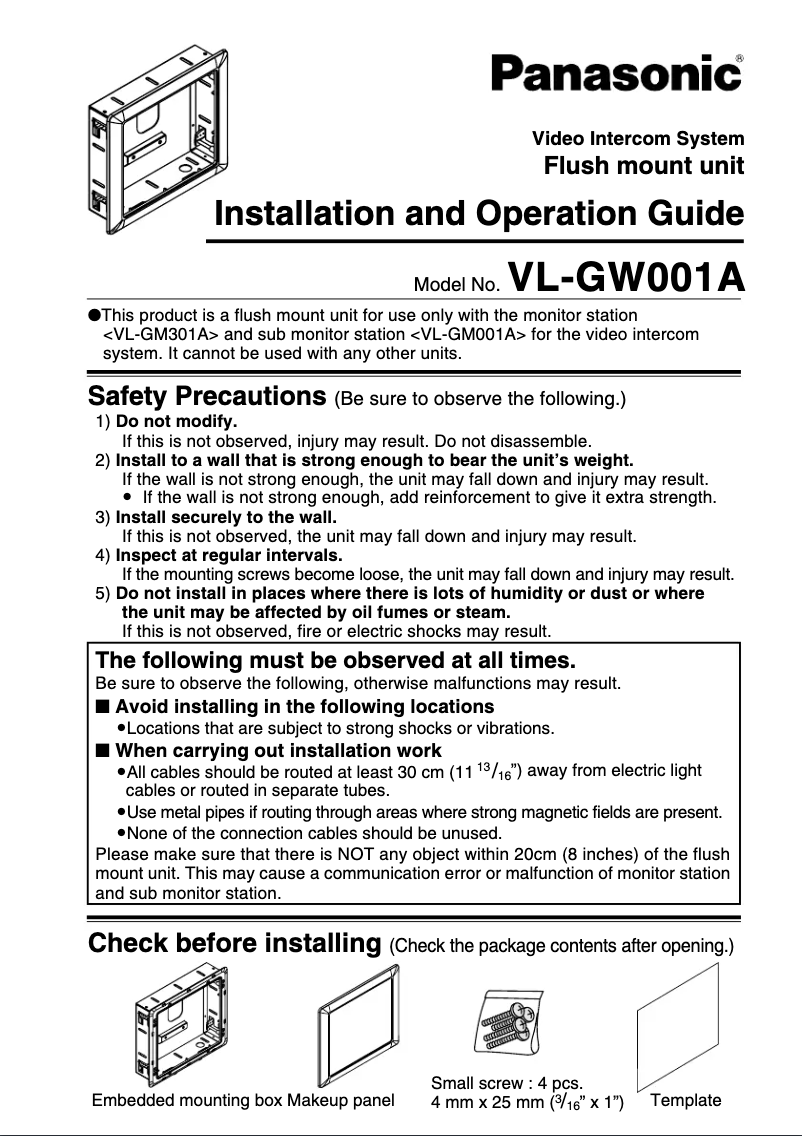Page 1 de la notice Manuel utilisateur Panasonic VL-GW001A