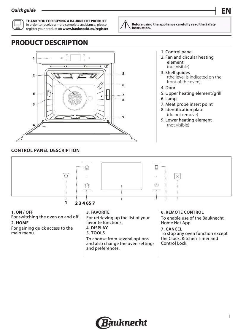 Page 1 de la notice Manuel d'utilisation et d'entretien Bauknecht BIK11 FH8TS2 PT