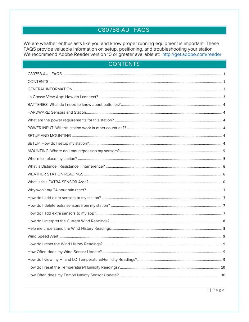 Page 1 de la notice FAQ La Crosse Technology C80758-AU