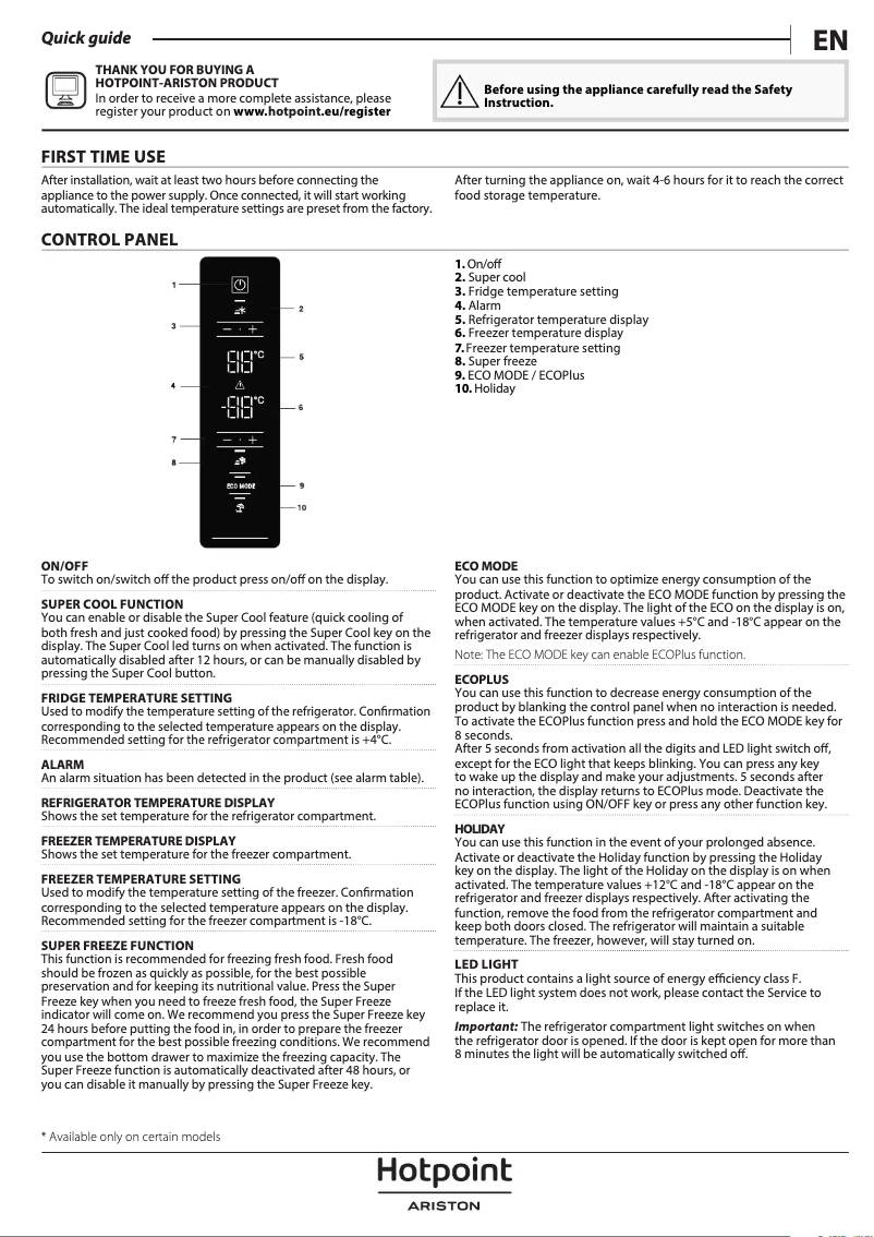 Page 1 of the manual Instruction Manual Hotpoint HAFC9 TT43SX O3