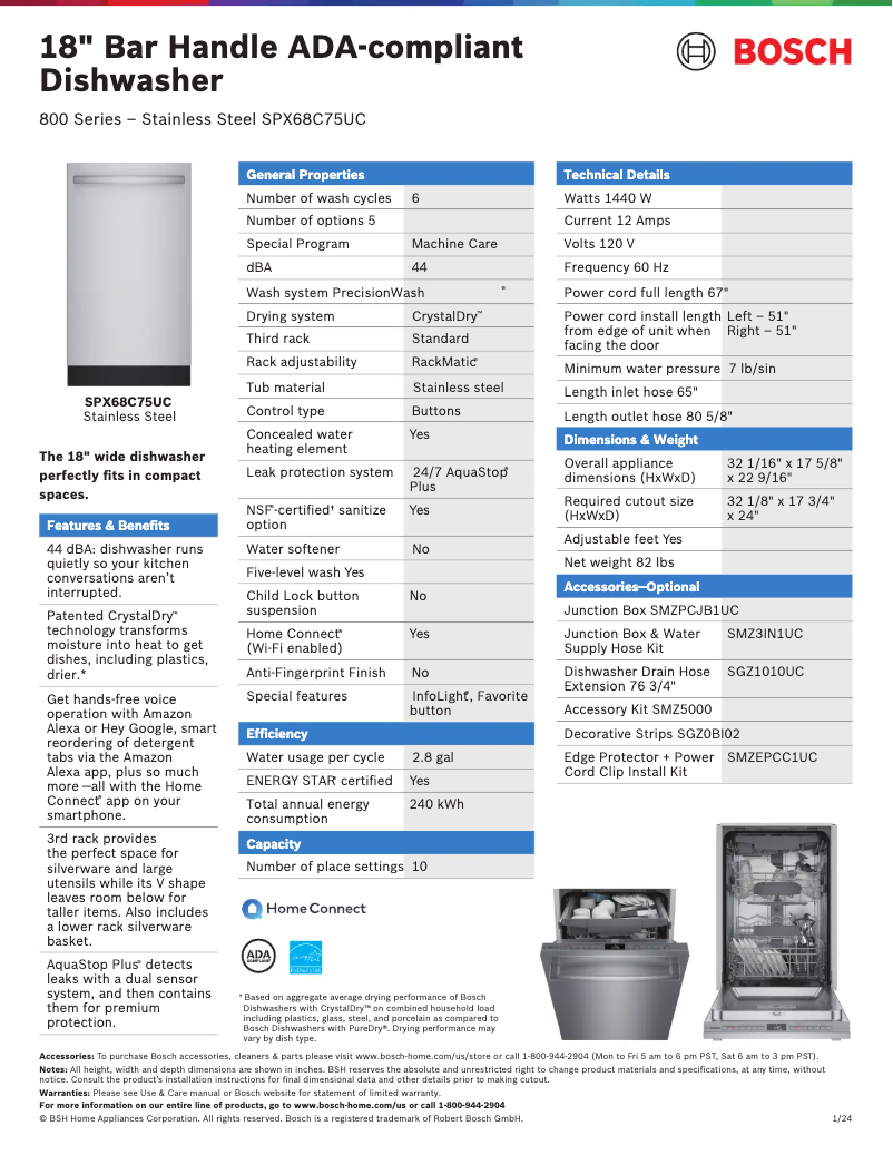 Página 1 del manual Ficha técnica Bosch SPX68C75UC