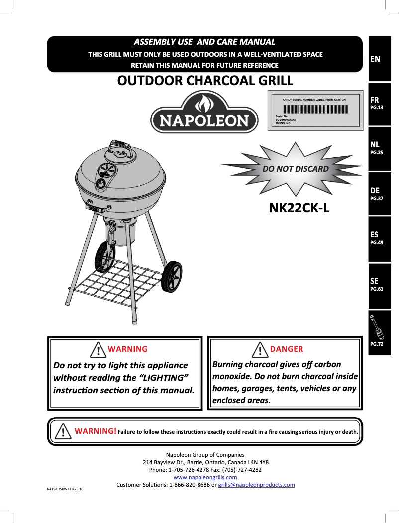 Page n°1 - Manuel utilisateur Napoleon NK22-LEG-2
