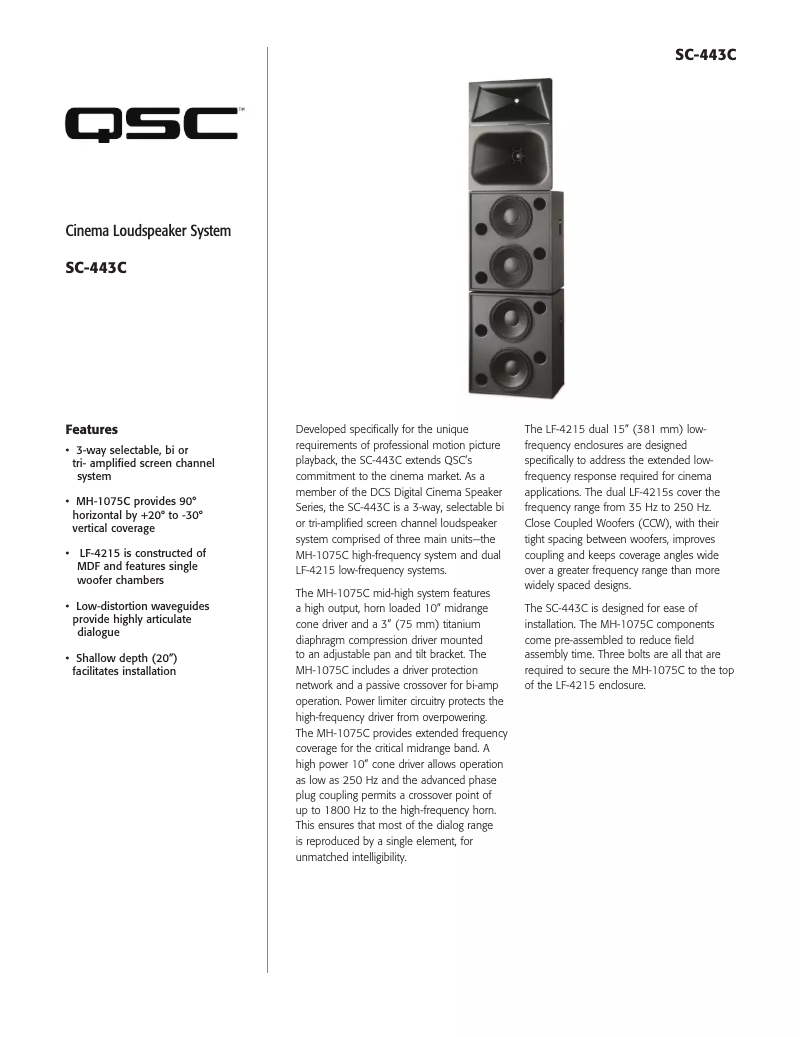 Page 1 de la notice Fiche technique QSC SC-443C