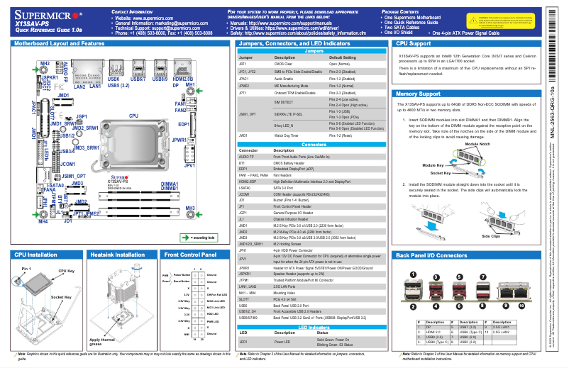 Page n°1 - Guide de démarrage rapide Supermicro X13SAV-PS