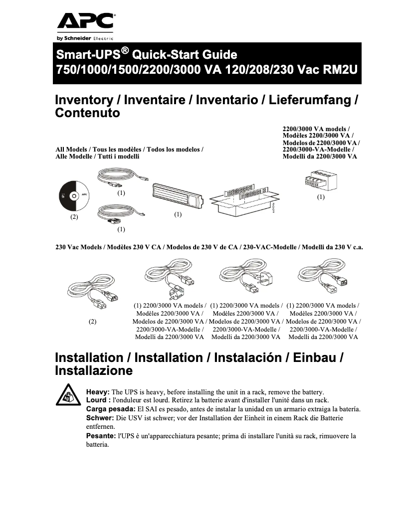 Page n°1 - Manuel utilisateur APC SMT2200RMI2U