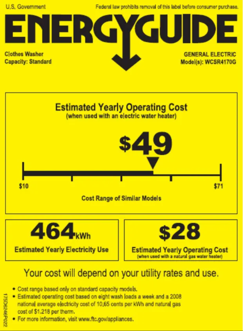 Page n°1 - Label énergétique GE WCSR4170GCC