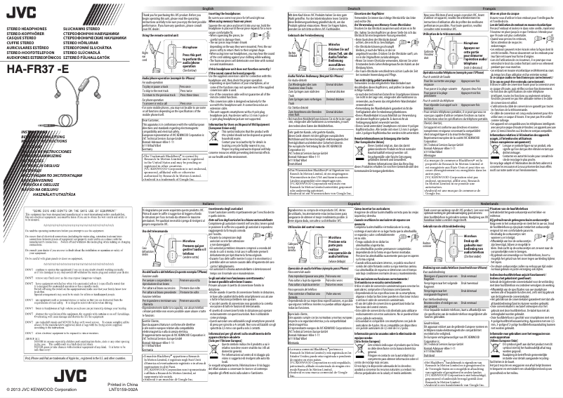 Page 1 de la notice Manuel utilisateur JVC HA-FR37-E