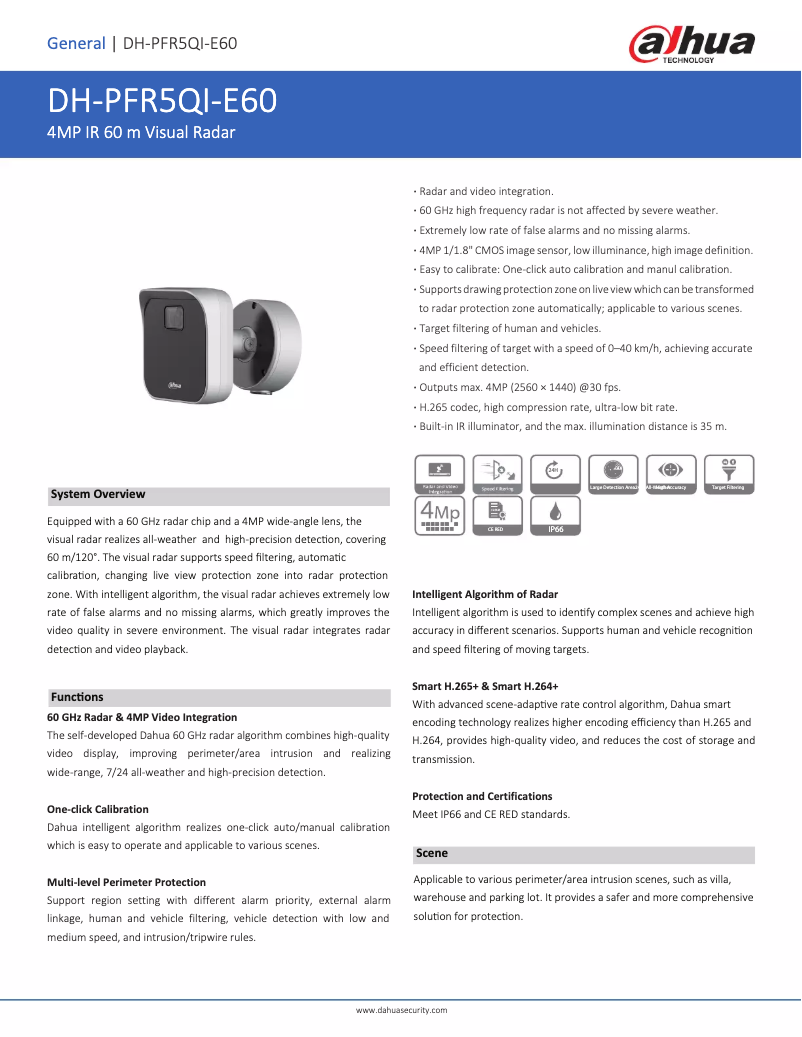 Página 1 del manual Ficha técnica Dahua Technology PFR5QI-E60