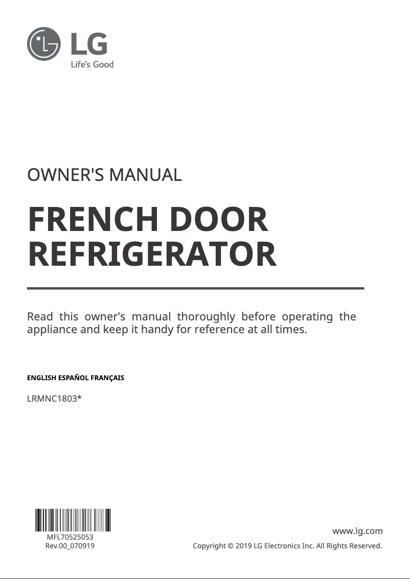 Page 1 de la notice Manuel utilisateur LG LRMNC1803S