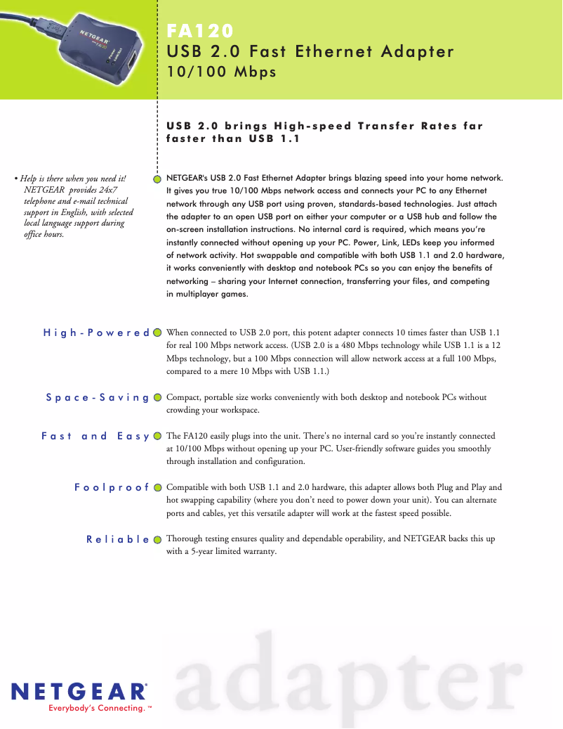 Page n°1 - Manuel utilisateur Netgear FA120