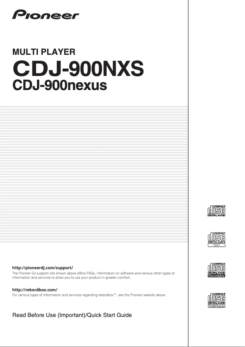 Page 1 de la notice Manuel utilisateur Pioneer CDJ-900NXS