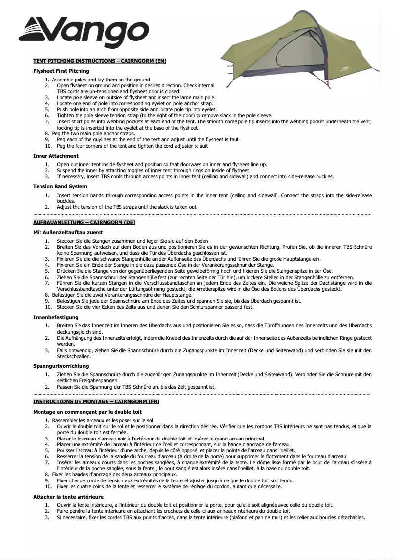 Page n°1 - Manuel utilisateur Vango Cairngorm 300