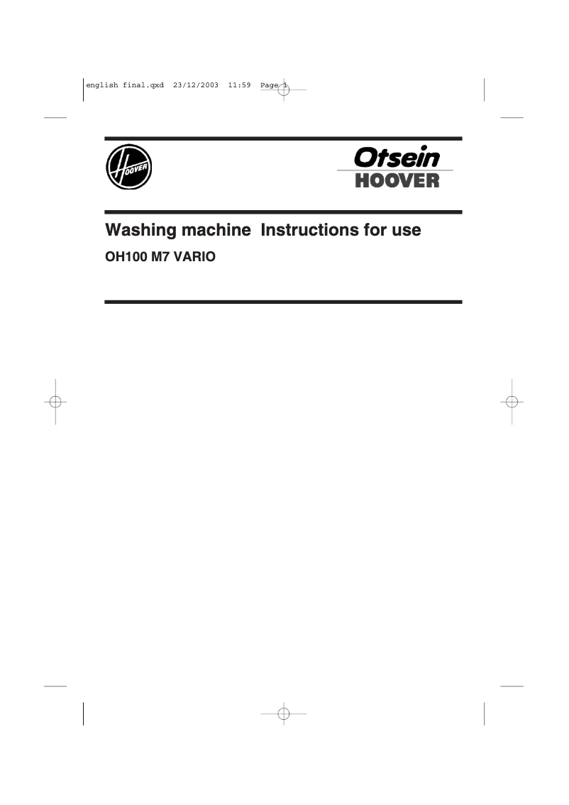 Page 1 de la notice Manuel utilisateur Hoover Vario OH100 M7