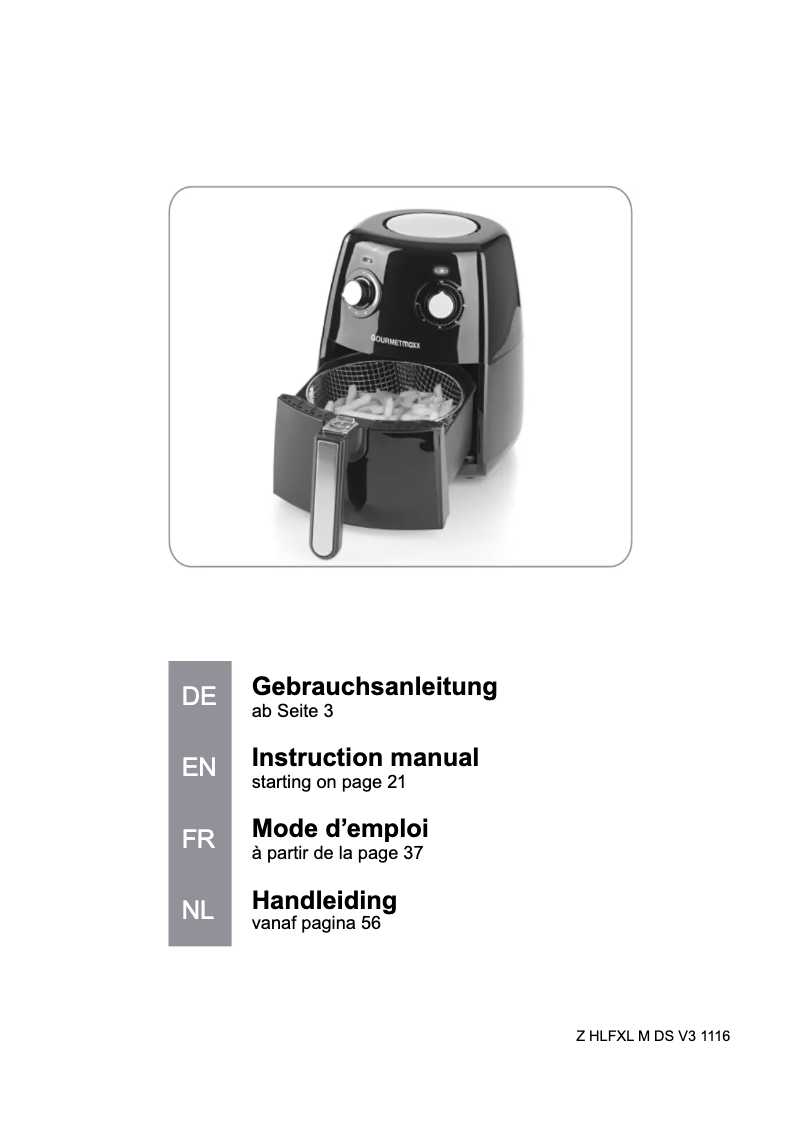 Page 1 de la notice Manuel utilisateur Gourmetmaxx XL 1500W