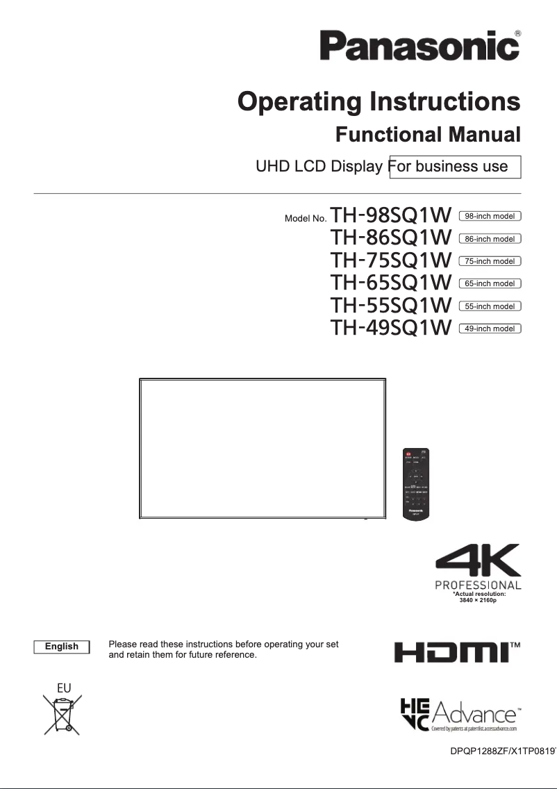 Page 1 de la notice Manuel utilisateur Panasonic TH-86SQ1W