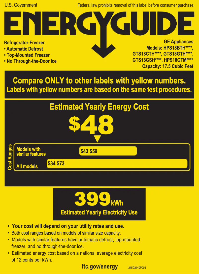 Page n°1 - Label énergétique GE GTS18GTHBB