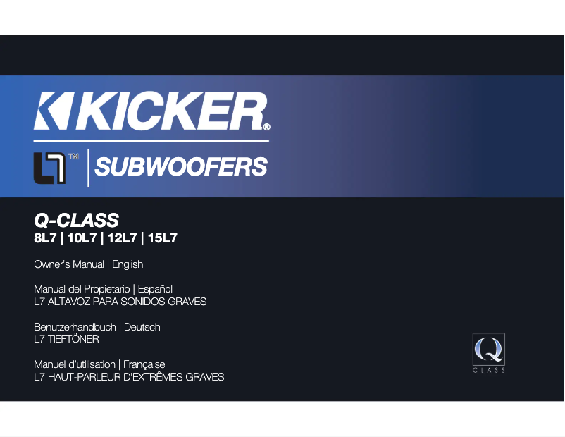 Page 1 de la notice Manuel utilisateur Kicker Q-Class 8L7