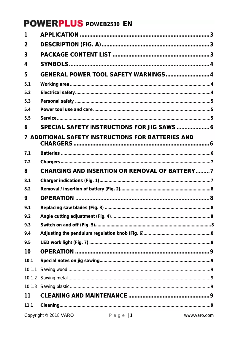 Page n°1 - Manuel utilisateur PowerPlus POWEB2530