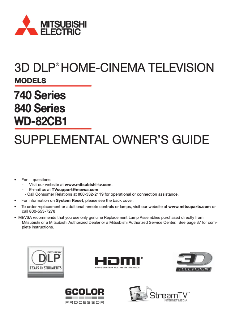 Page 1 de la notice Manuel utilisateur Mitsubishi WD-82840