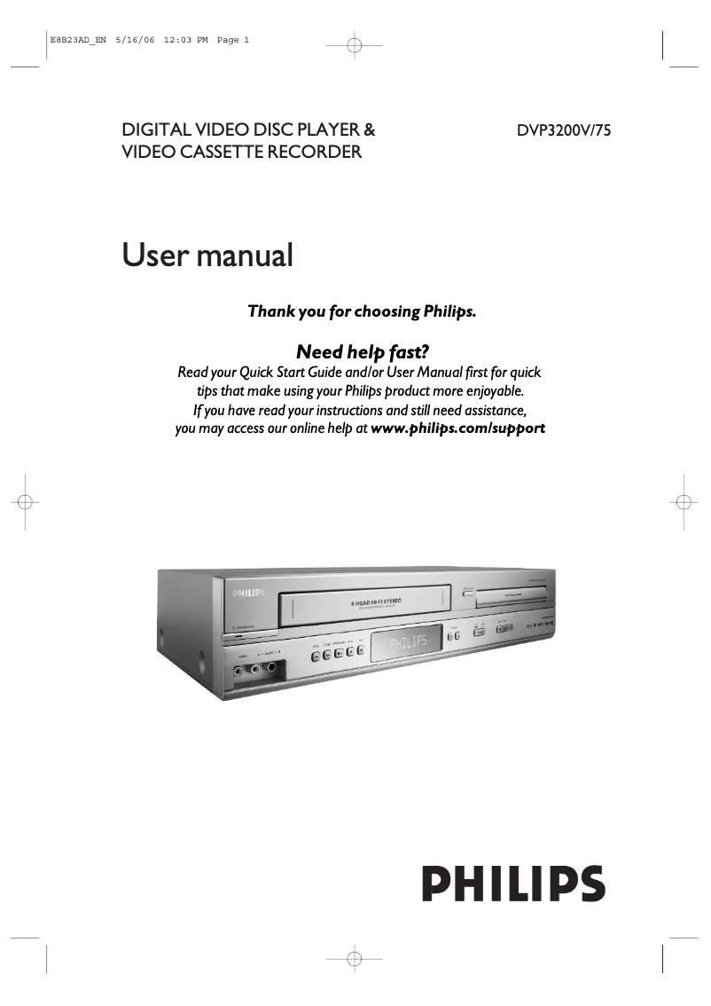 Page 1 de la notice Manuel utilisateur Philips DVP3200V