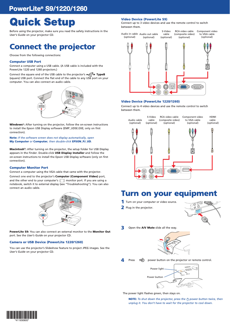 Page 1 de la notice Manuel utilisateur Epson PowerLite S9