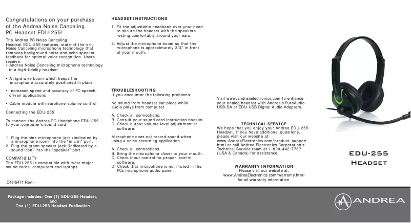 Page 1 de la notice Manuel utilisateur Andrea EDU-255M