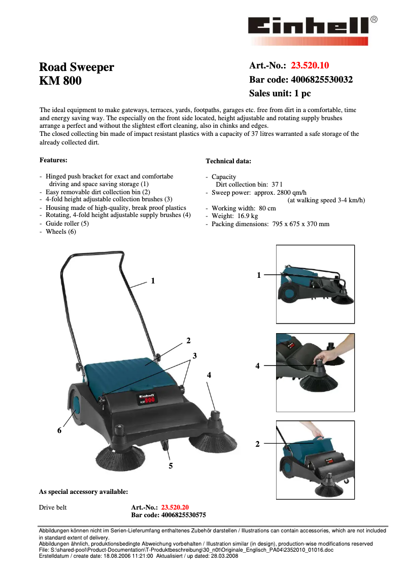 Page 1 de la notice Manuel utilisateur Einhell KM 800
