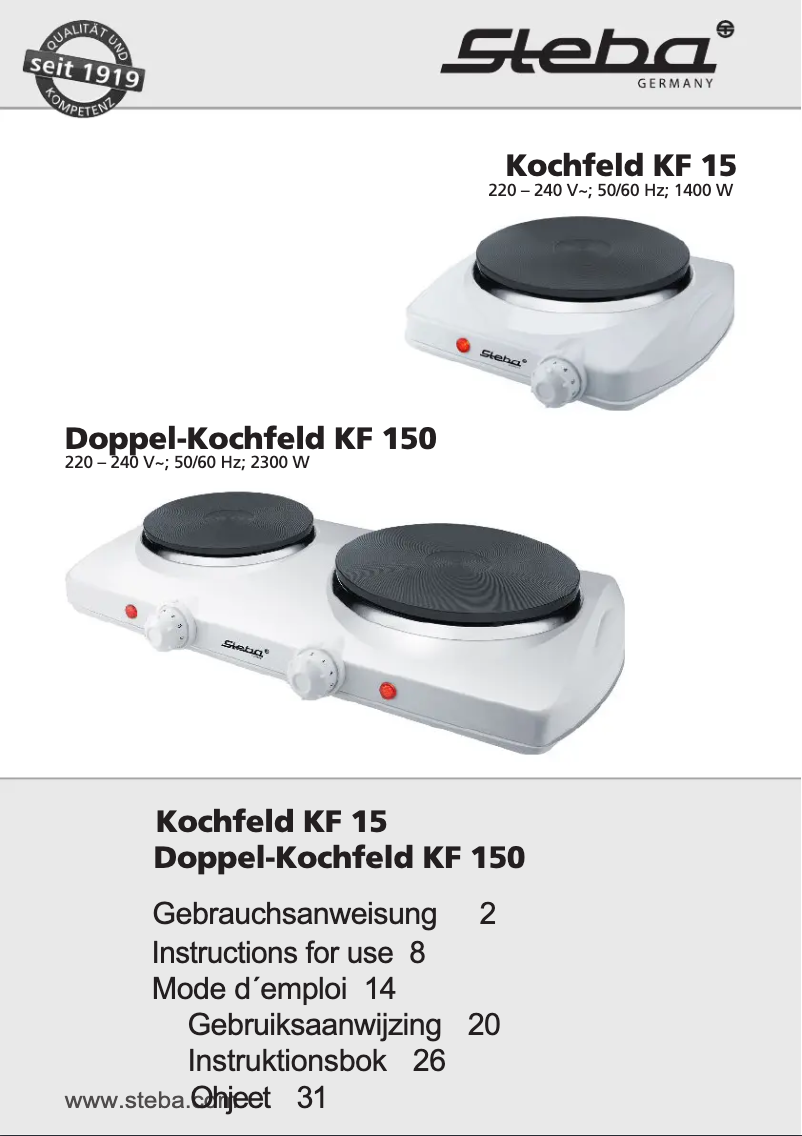 Page 1 de la notice Manuel utilisateur Steba KF 150