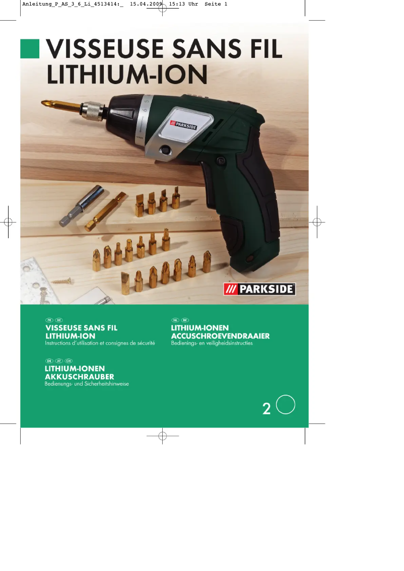 Page 1 de la notice Manuel utilisateur Parkside P-AS 3,6 Li