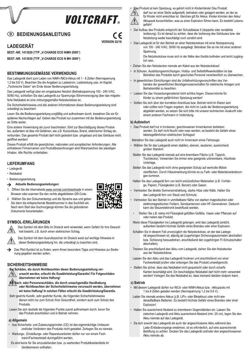 Page 1 de la notice Manuel utilisateur Voltcraft V-Charge Eco NiMh 2000