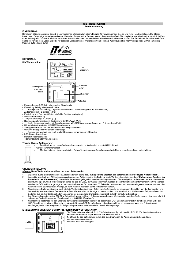 Page 1 of the manual User Manual Techno Line WS 9274