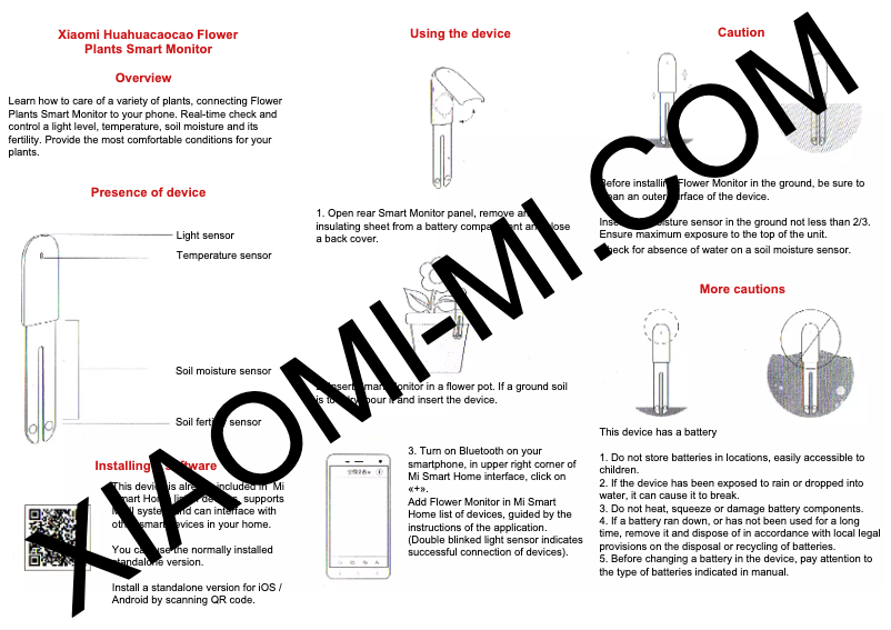 Page n°1 - Manuel utilisateur Xiaomi Huahuacacao Flower Care Smart Monitor
