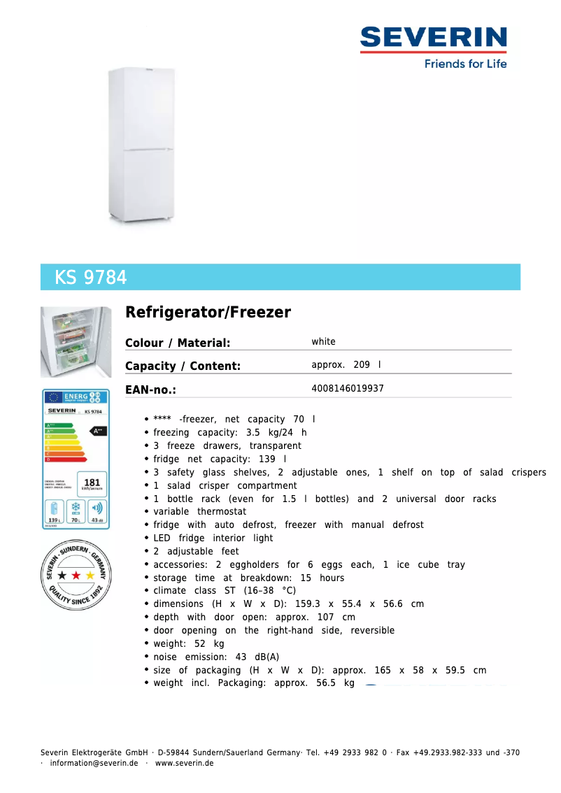 Page n°1 - Fiche technique Severin KS 9784