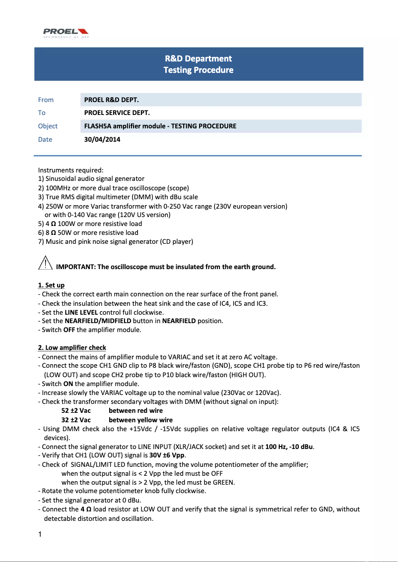 Page 1 de la notice Manuel utilisateur Proel Flash 5A V2