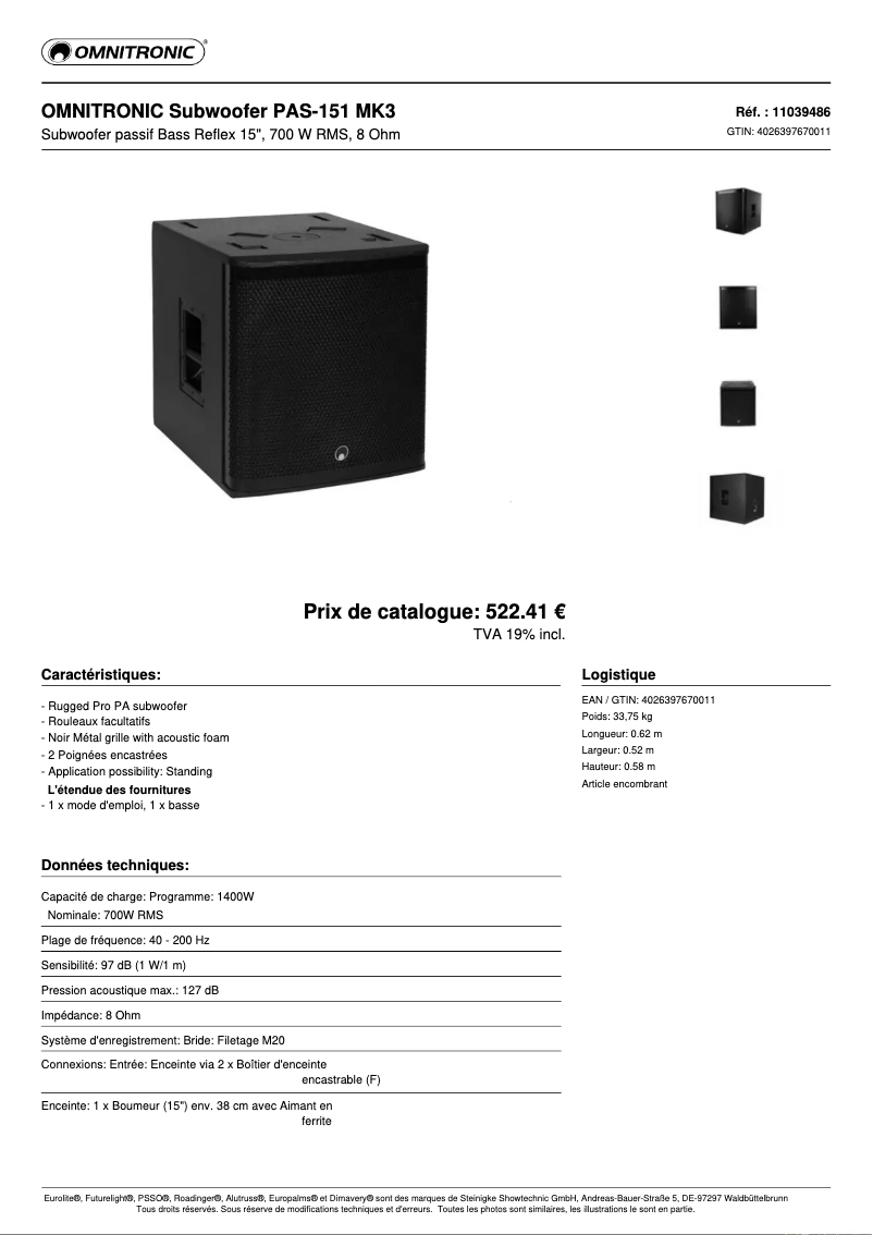 Página 1 del manual Ficha técnica Omnitronic PAS-151 MK3