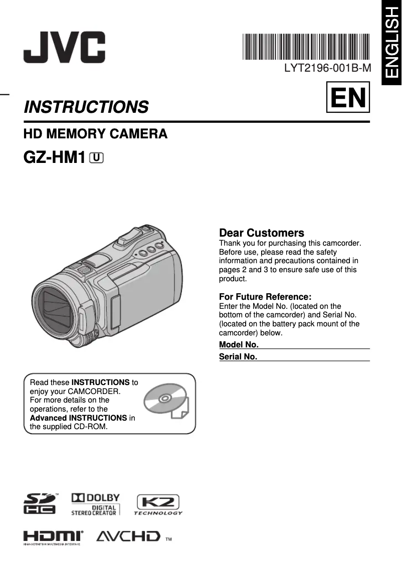 Page 1 de la notice Manuel utilisateur JVC Everio GZ-HM1