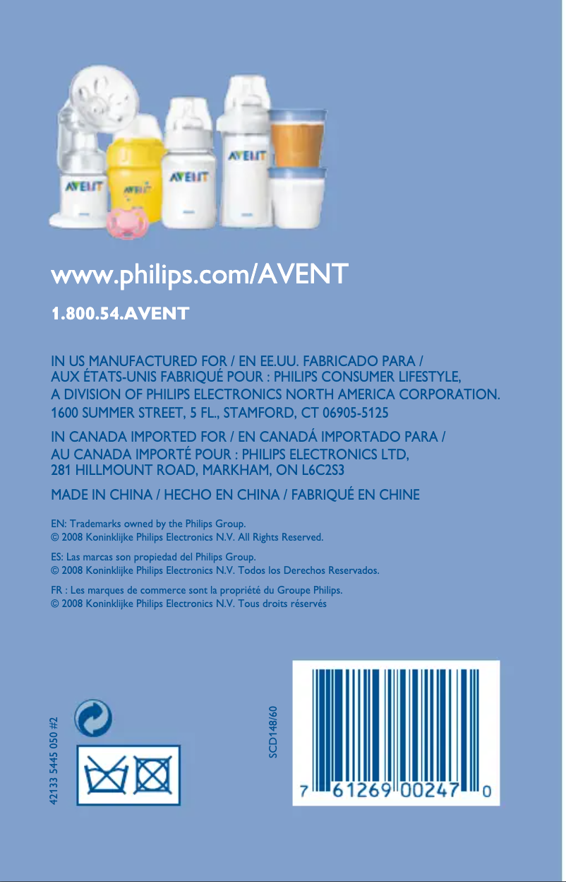 Image de la première page du manuel de l'appareil AVENT SCD148