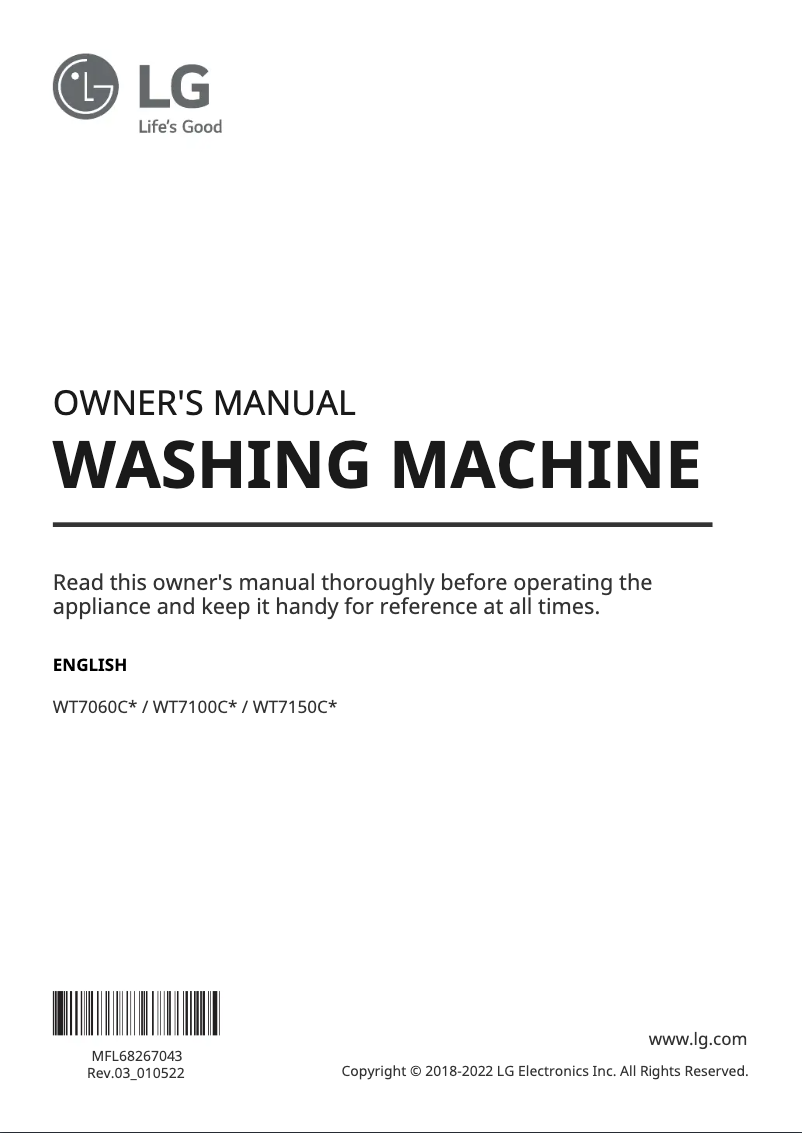 Page 1 de la notice Manuel utilisateur LG WT7060CW