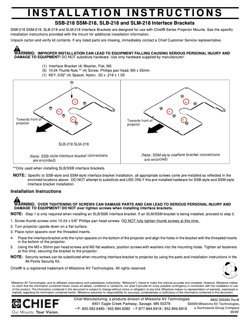 Page 1 de la notice Manuel utilisateur Chief SLM218