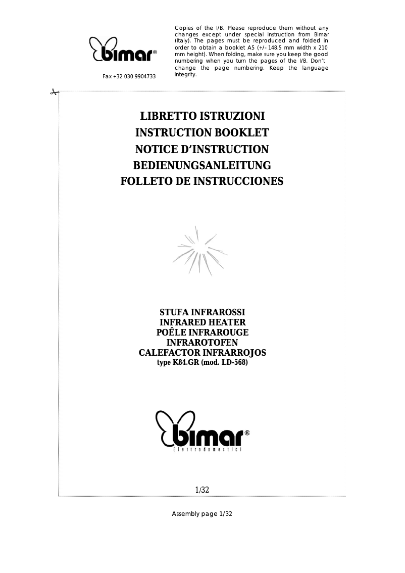 Page 1 de la notice Manuel utilisateur Bimar K84.GR