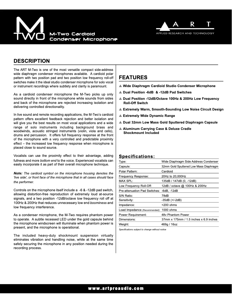 Page 1 de la notice Manuel utilisateur ART M-Two