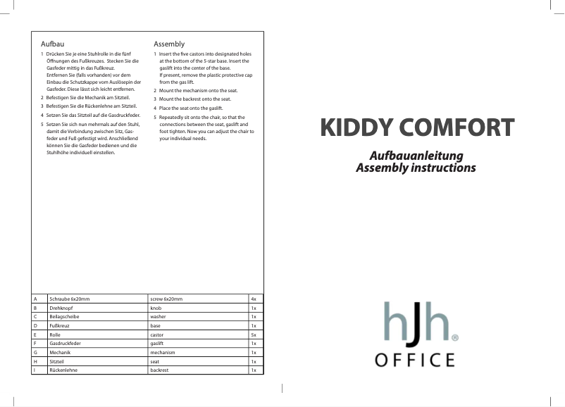 Page 1 de la notice Manuel utilisateur HJH Office Kiddy Comfort