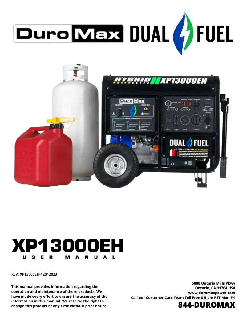 Page n°1 - Manuel utilisateur DuroMax XP13000EH