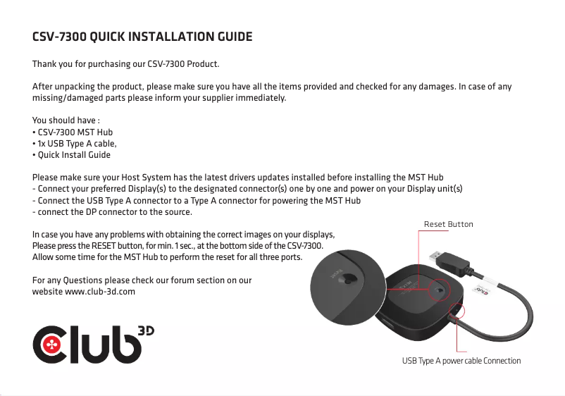 Page 1 of the manual User Manual Club 3D CSV-7300
