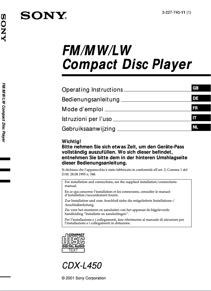 Image de la première page du manuel de l'appareil CDX-L450